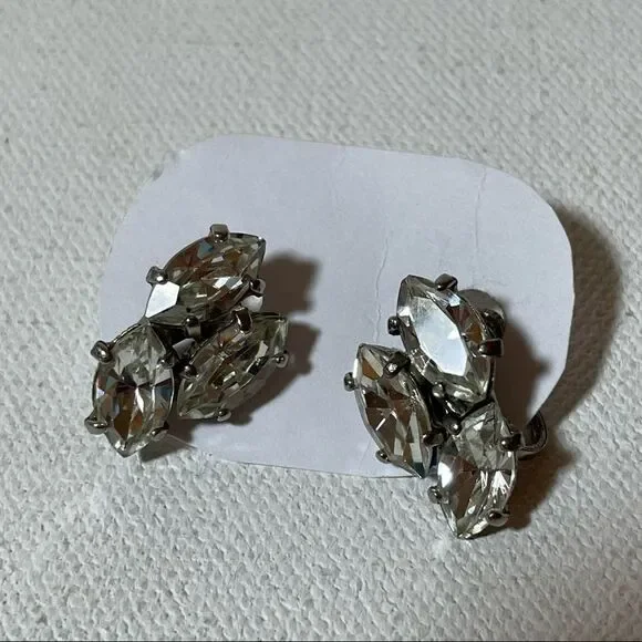 Sterling rhinestone vintage clip earrings
